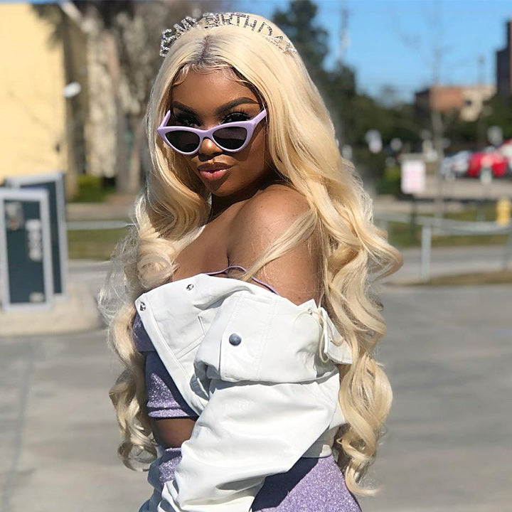 613 Hair Body Wave HD Lace Front Wig With Black Roots Blonde Pre Plucked Glueless Human Hair Wigs