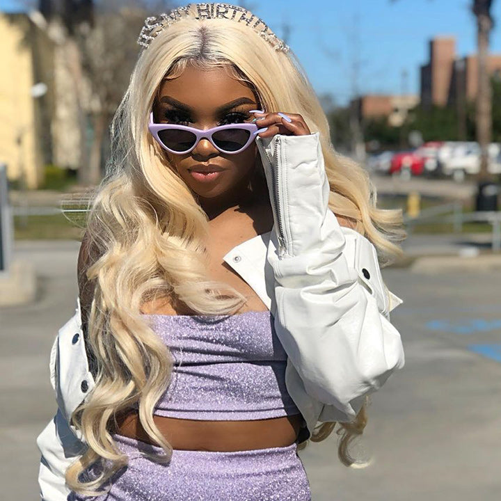 613 Hair Body Wave HD Lace Front Wig With Black Roots Blonde Pre Plucked Glueless Human Hair Wigs