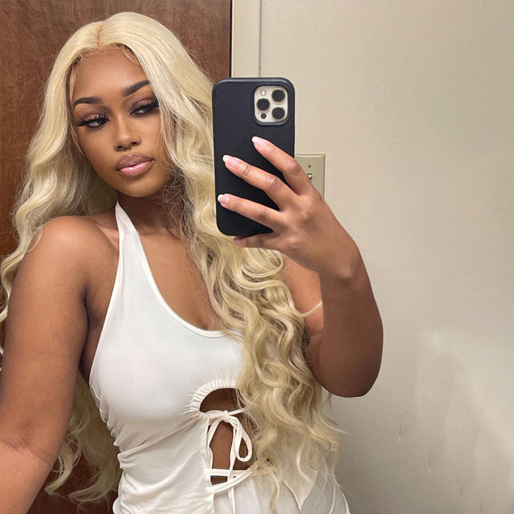 613 Hair Body Wave 5x5 Closure HD Lace Front Wig Blonde Pre Plucked Glueless Human Hair Wigs