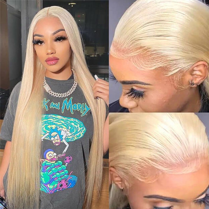 613 Hair Straight 5x5 Closure HD Lace Front Wig Blonde Pre Plucked Glueless Human Hair Wigs