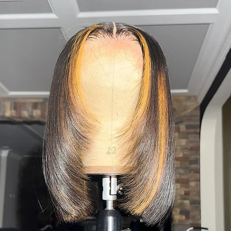 24 Hours Shipping Layer Cut Glueless Wigs Ombre Highlight Straight Bob Human Hair Wigs 13x4 Lace Front Wigs