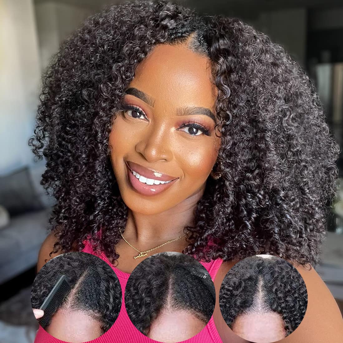 Bogo Sale: $179=V Part Curly 16" Wig + 10" Bob Straight Wig With Bangs