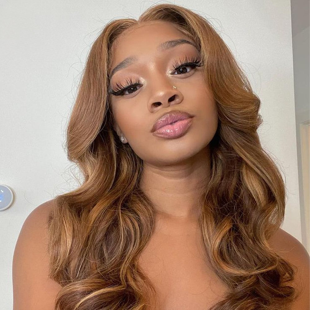 Brown Body Wave Human Hair Bob Wigs Colored Medium Length Transparent Lace Bob Wig