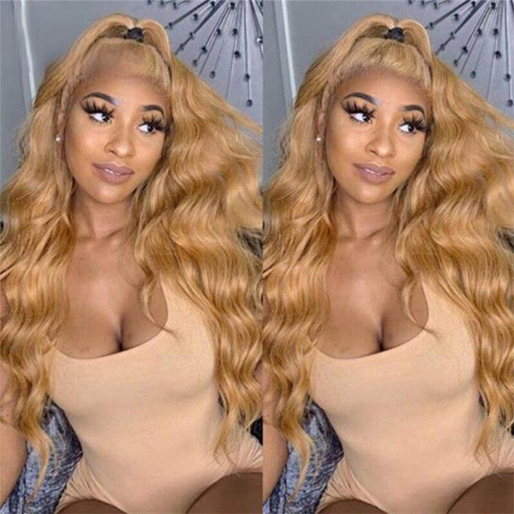 Glueless Honey Blonde Body Wave Lace Front Wig 13X4 HD Lace Front Wigs Human Hair 180 Density
