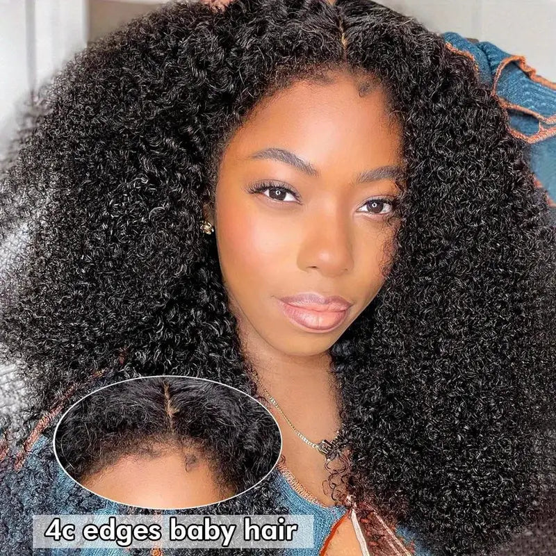 Afro Kinky Curly Type 4C Hairline Kinky Edge 13x4 HD Lace Front Wig 250% Density-Geeta Hair