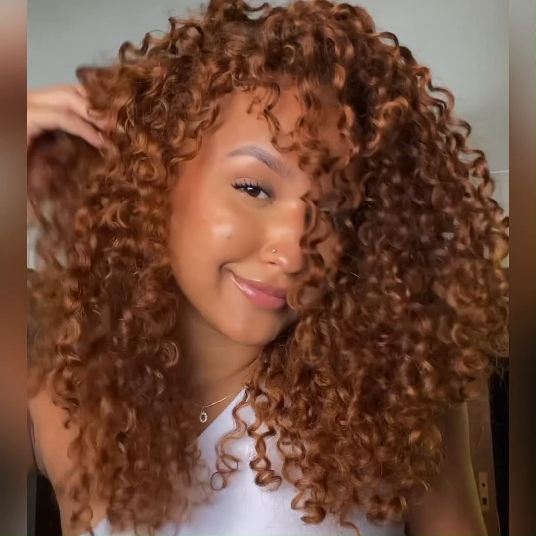 Natural Color/Brown Ginger Glueless Wigs 13x4 Lace Front Wigs Human Hair Ombre Curly HD Transparent Lace Frontal Wigs for Women