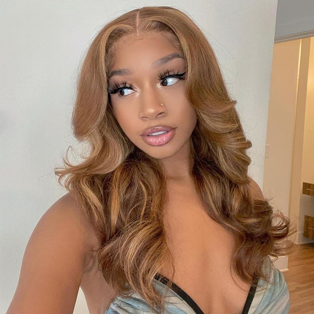 Brown Body Wave Human Hair Bob Wigs Colored Medium Length Transparent Lace Bob Wig