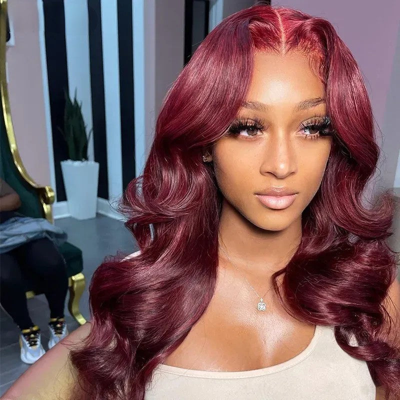 Glueless Wigs 99J Burgundy Body Wave Lace Front Wig  Colored Pre Plucked Nature Hairline Human Hair Wigs-GeetaHair