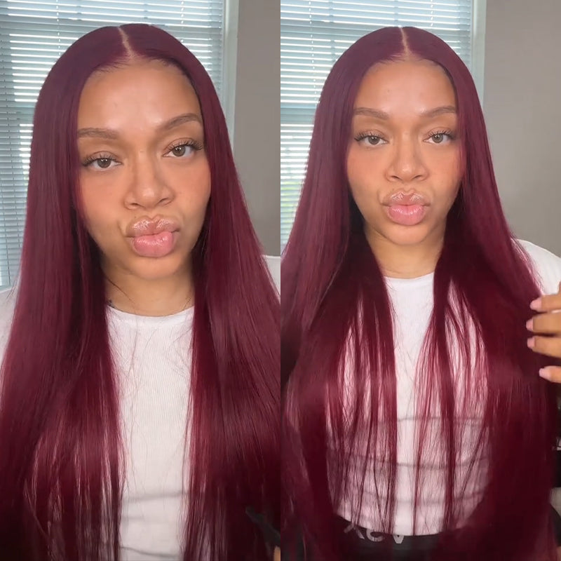 99J Burgundy Color Straight Hair 13x4 HD Lace Front Wigs/4x4 HD Lace Closure Wig Pre Plucked Hairline Real Human Hair Wigs-Geeta Hair