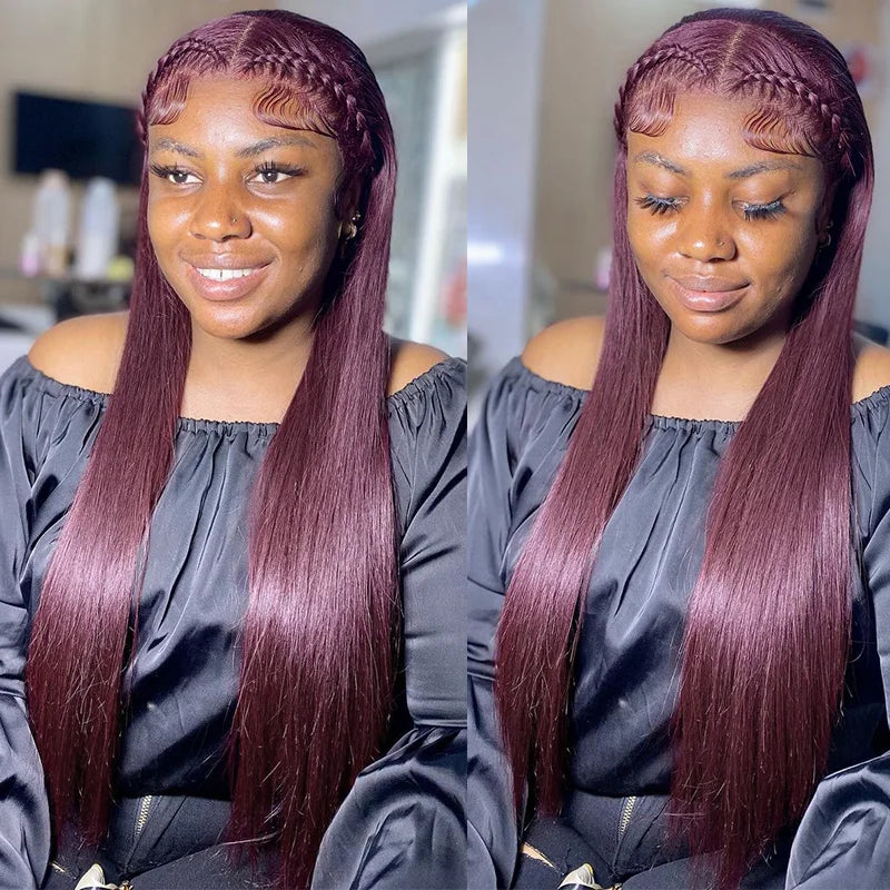 99J Burgundy Color Straight Hair 13x4 HD Lace Front Wigs/4x4 HD Lace Closure Wig Pre Plucked Hairline Real Human Hair Wigs-Geeta Hair