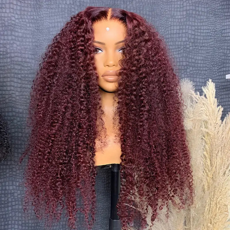 99j Burgundy Hair 13x4 HD Lace Kinky Curly Lace Front Wig Glueless 4x4 Lace Closure Wig Pre Plucked Human Hair Wigs-Geeta Hair