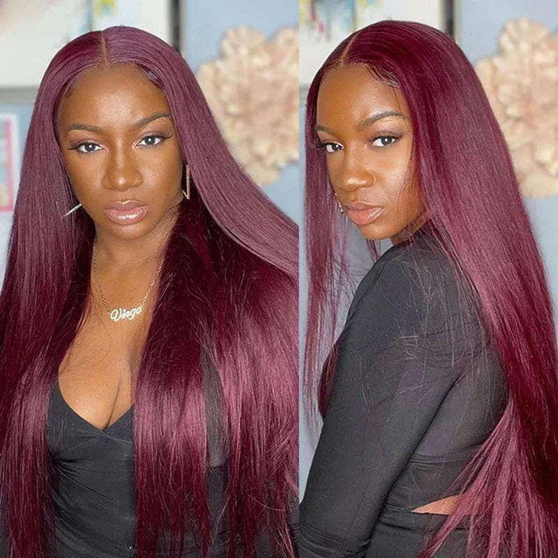 99J Burgundy Color Straight Hair 13x4 HD Lace Front Wigs/4x4 HD Lace Closure Wig Pre Plucked Hairline Real Human Hair Wigs-Geeta Hair