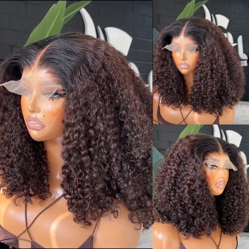 Glueless Wig Curly Human Hair 13x4 Lace Frontal Curly Wave Bob Wig Pre Plucked Natural Hairline - Geeta Hair