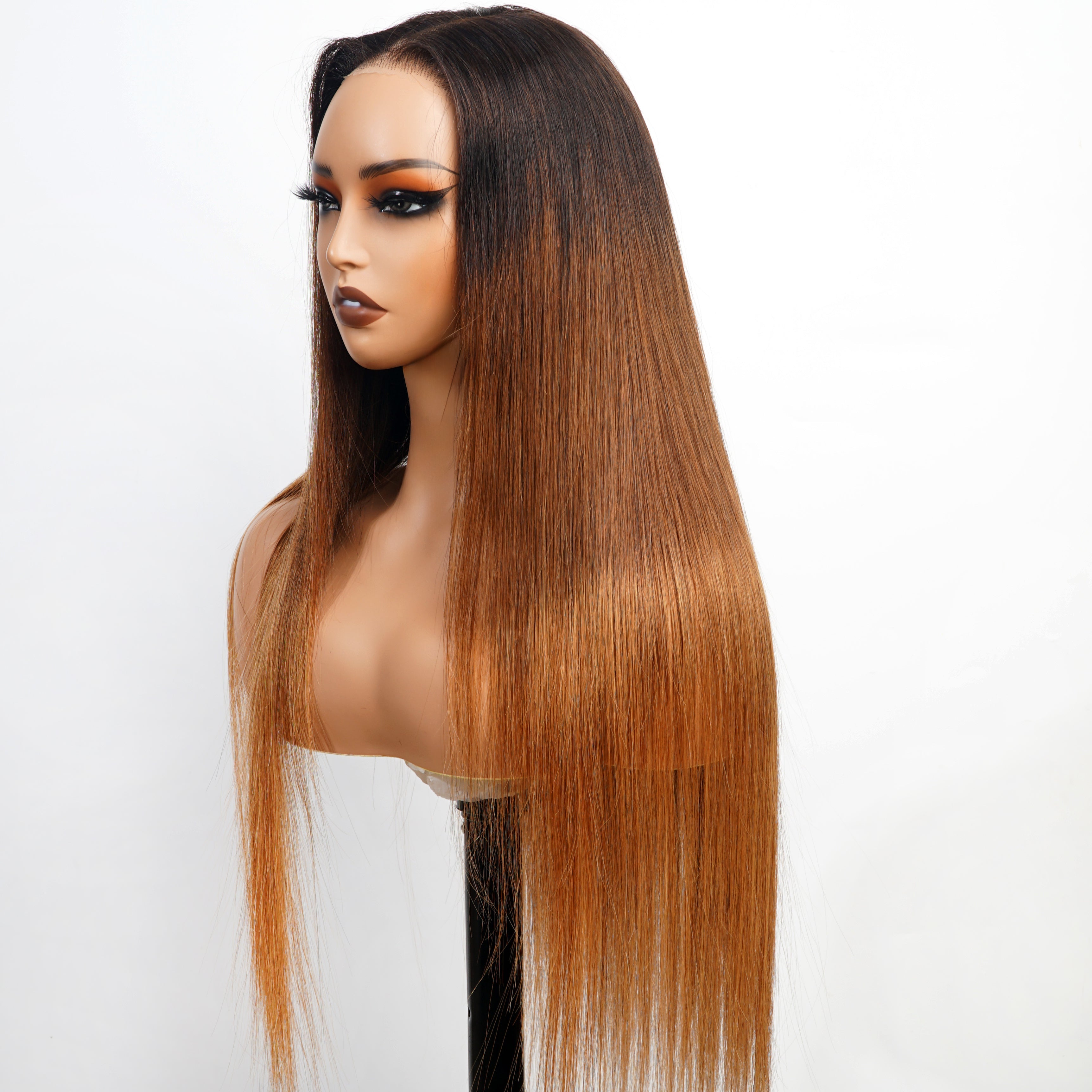 Long Straight Brown Ombre Blonde Wigs With Black Roots Human hair Wigs For Women And Girls