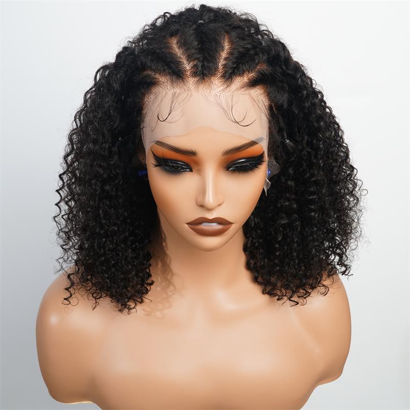 Braided Kinky curly Human Hair HD Lace Front Wig Glueless Curly Wigs For Woman