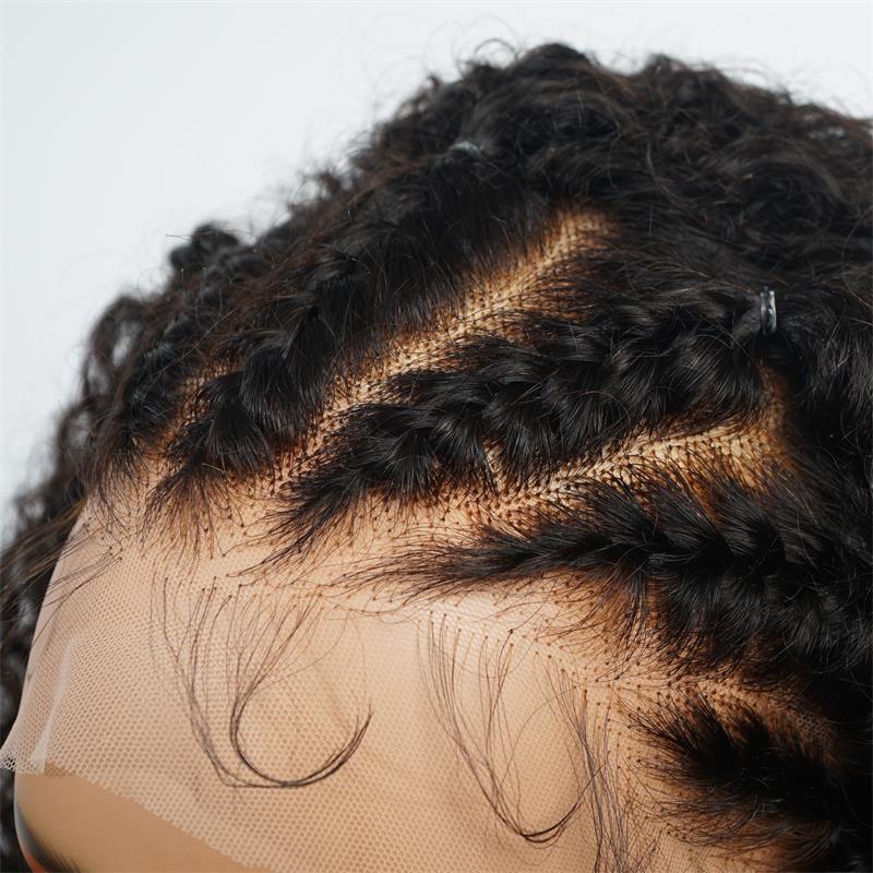 Braided Kinky curly Human Hair HD Lace Front Wig Glueless Curly Wigs For Woman