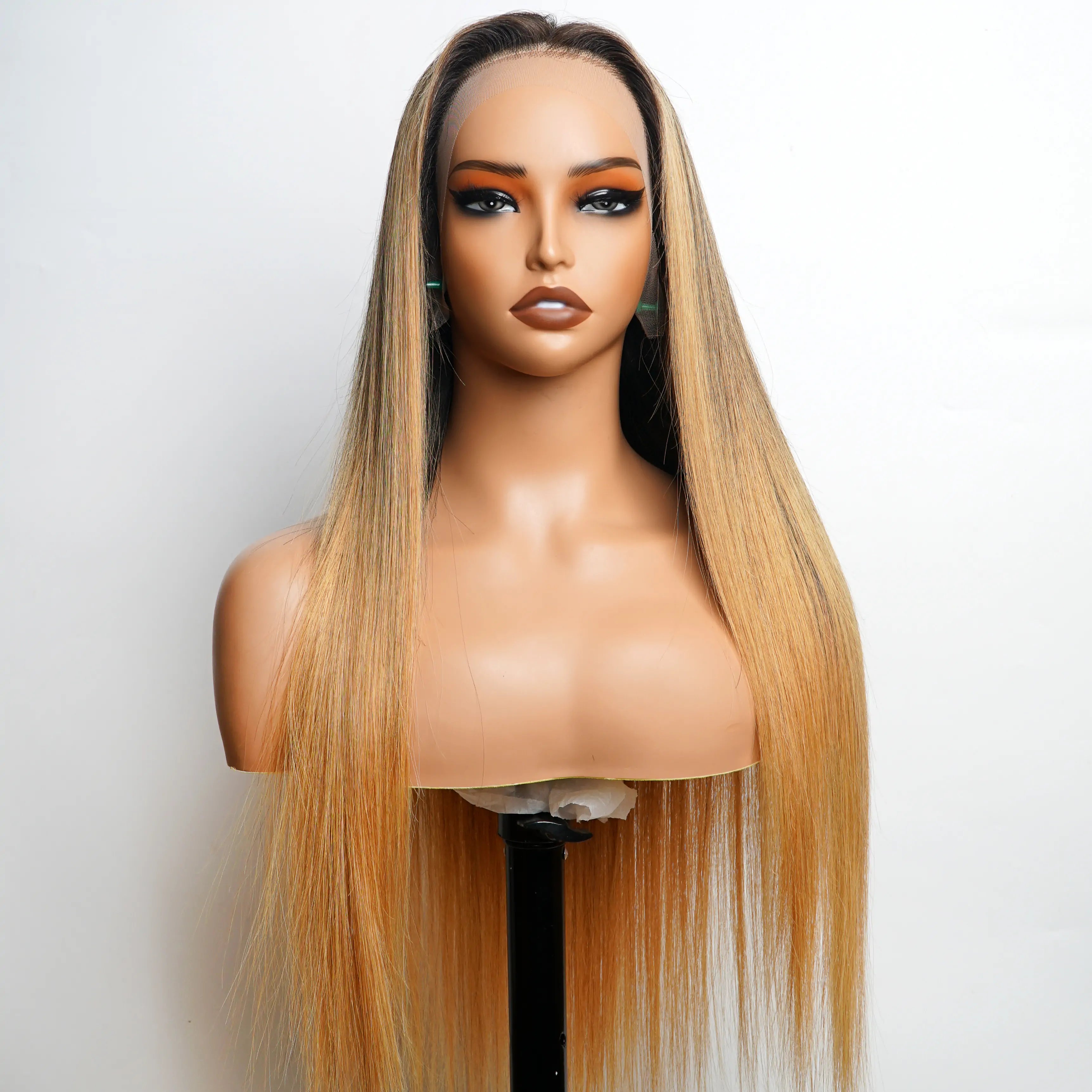 Luxury Designer Series Honey Blonde Straight 13x4 Lace Front Wig Dark Roots Ombre Blonde Wigs 180% Density