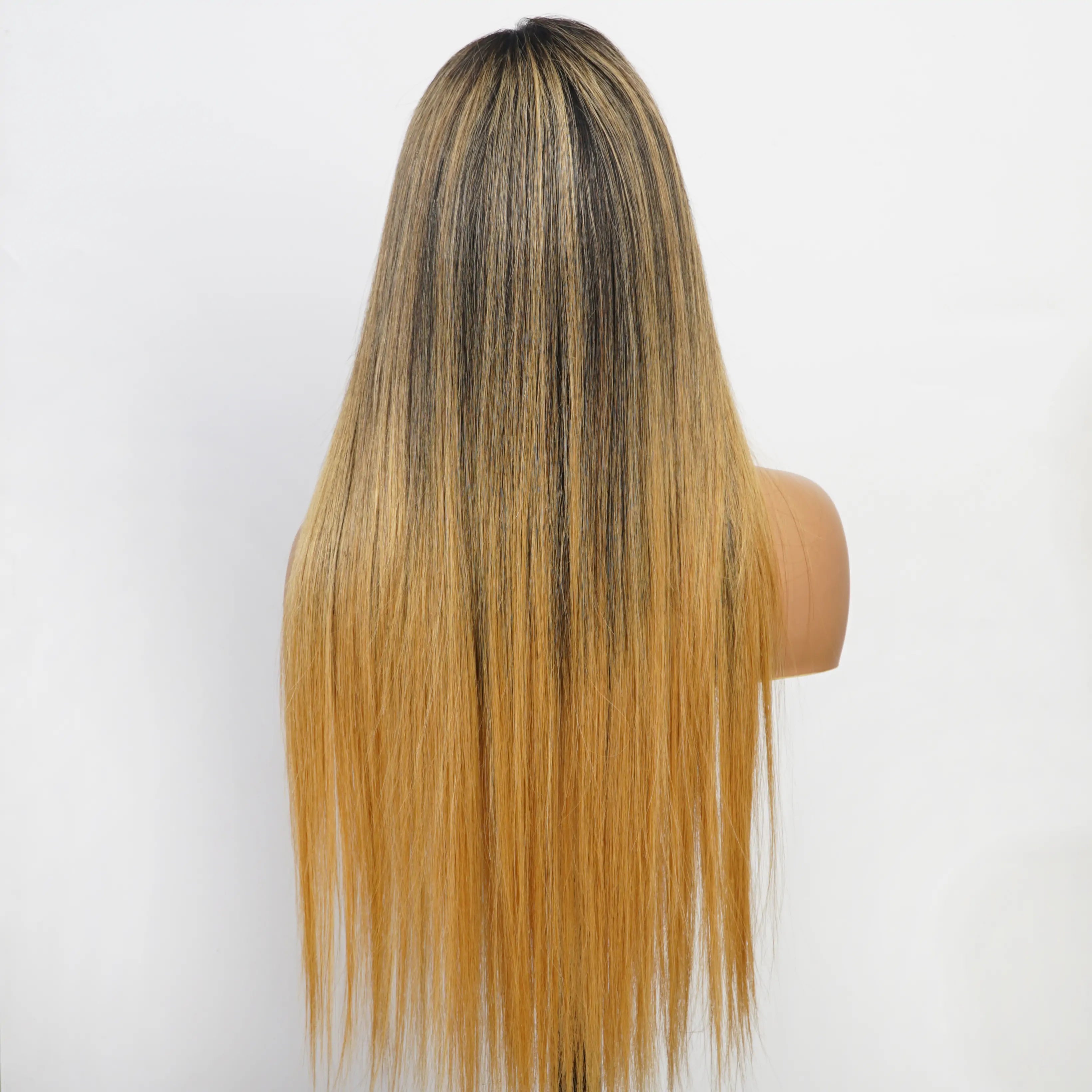 Luxury Designer Series Honey Blonde Straight 13x4 Lace Front Wig Dark Roots Ombre Blonde Wigs 180% Density