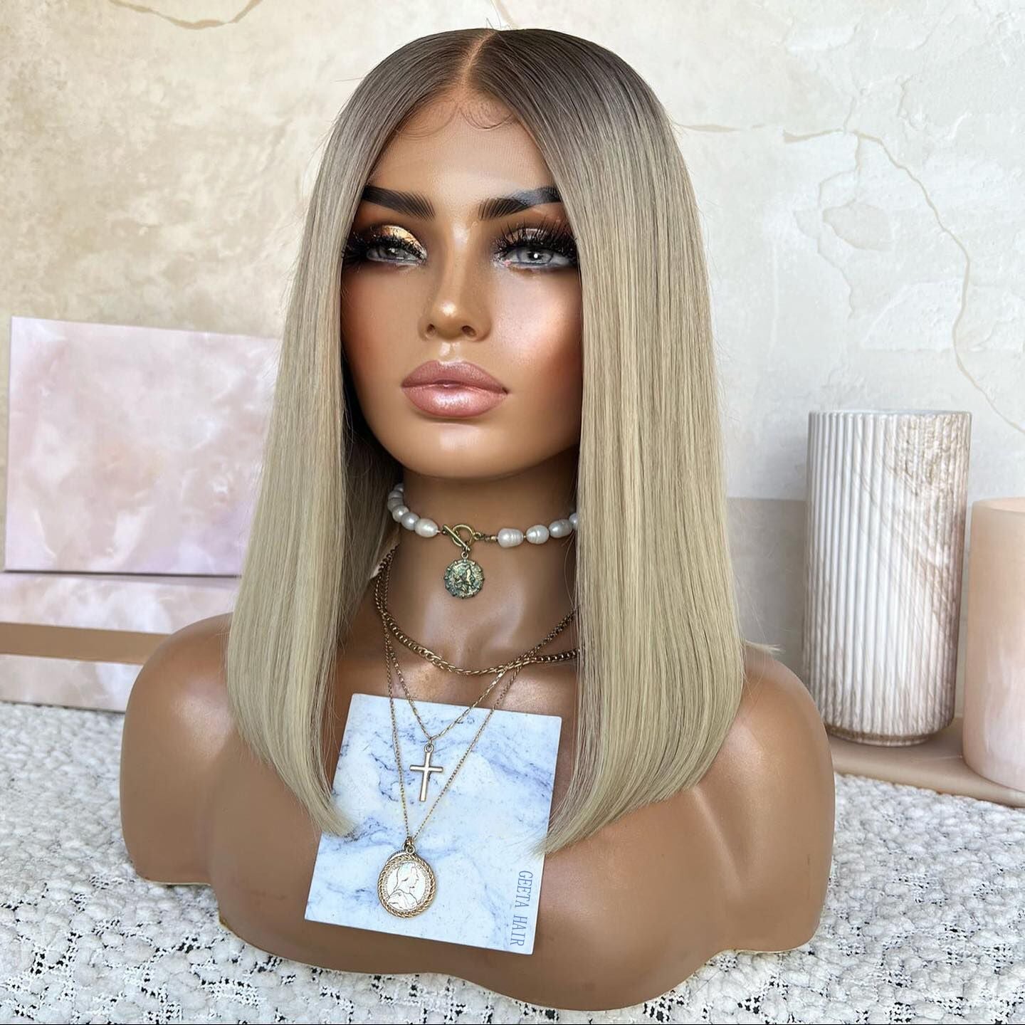 Ash Blonde Lace Front Wig 13x4 Lace Front Straight Bob Human Hair Wigs Pre Blucked 180% Density