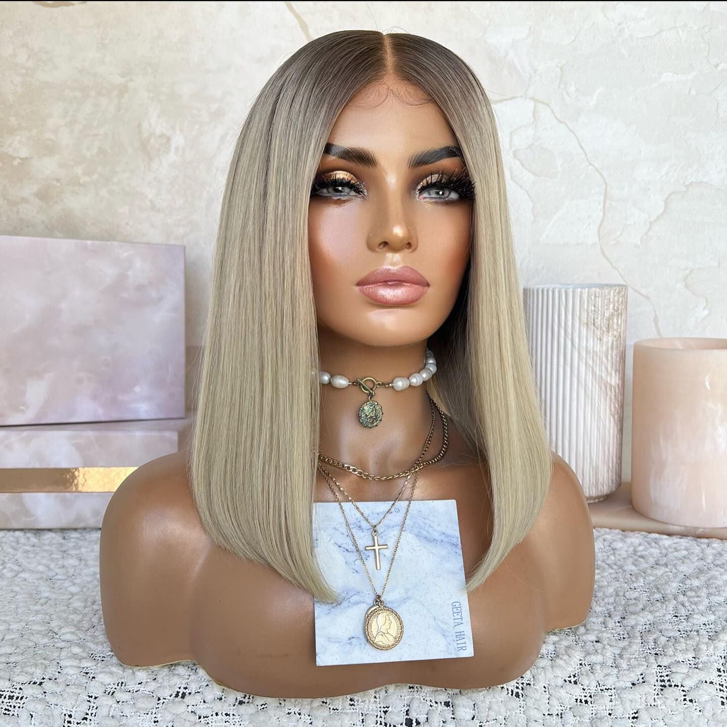 Ash Blonde Lace Front Wig 13x4 Lace Front Straight Bob Human Hair Wigs Pre Blucked 180% Density