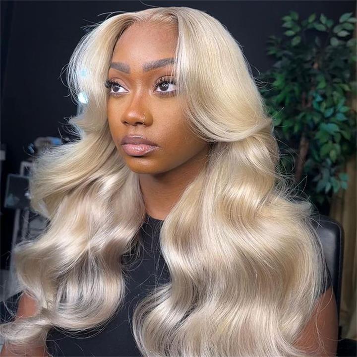 Ash Blonde Body Wave Lace Front Wig Blonde Colored Human Hair Wigs 180% Density