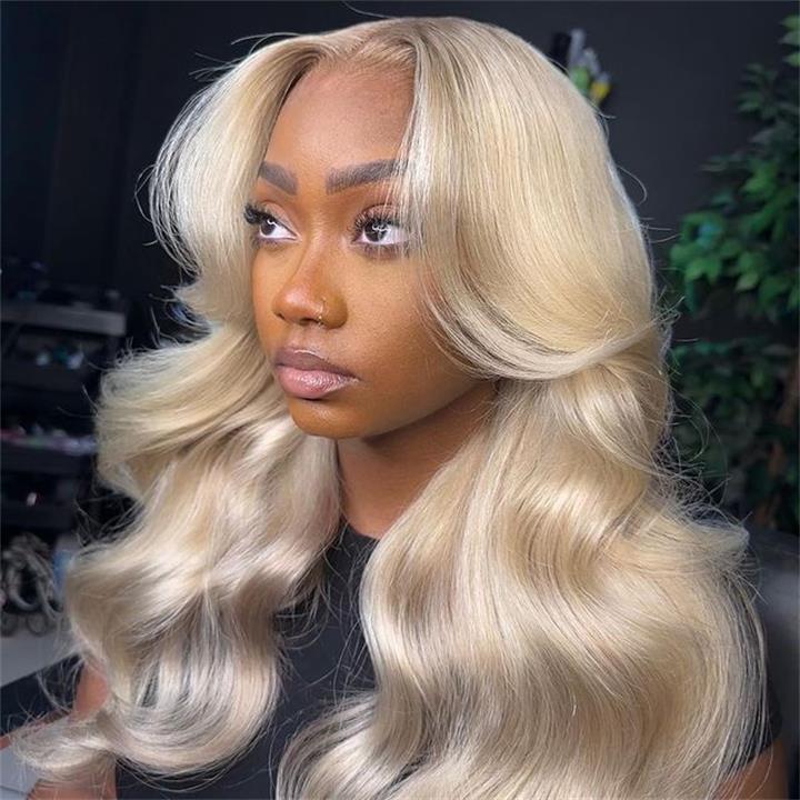 Ash Blonde Body Wave Lace Front Wig Blonde Colored Human Hair Wigs 180% Density