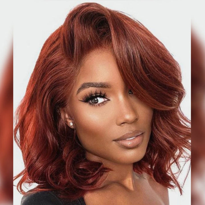 50%+Extra $100 OFF : Glueless Reddish Brown Body Wave 13x4 HD Lace Bob Wig-Flash Sale, Only 2 Days