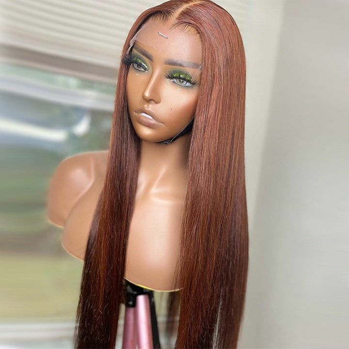 Over $101 Save $100: Reddish Brown Straight 13x4 Lace Front Wigs - Christmas Flash Sale