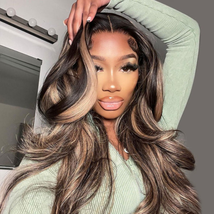 Blonde Balayage On Dark Hair Body Wave 5x5 Lace Closure Wig Highlight HD Transparent Human Hair Wigs