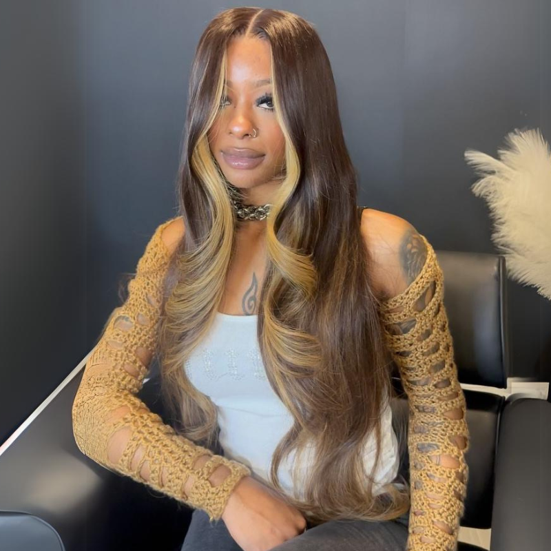 Balayage Highlight Brown Wig 13x4 Natural Straight HD Lace Front Wig Honey Blonde Glueless Wigs