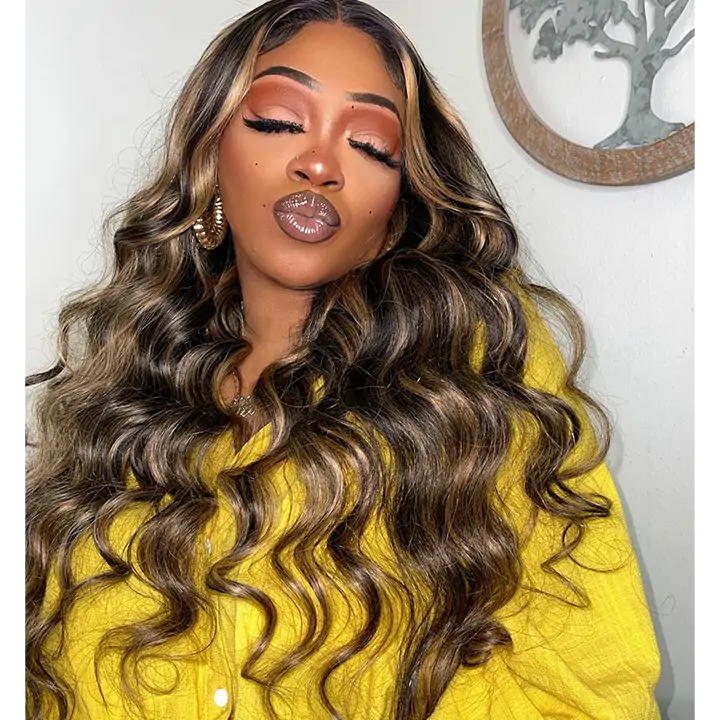 Balayage Highlight Lace Front Wig Body Wave Glueless Human Hair Wigs 180% Density-GeetaHair
