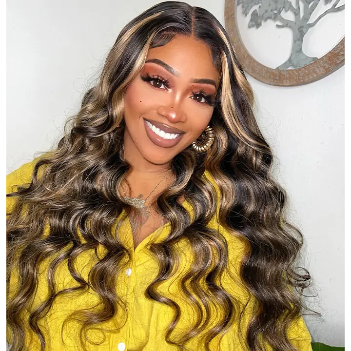 Balayage Highlight Lace Front Wig Body Wave Glueless Human Hair Wigs 180% Density-GeetaHair