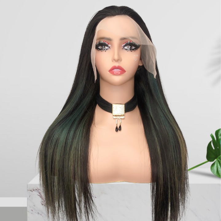 Balayage Light Blue Long Straight Hair Glueless 4x4/13x4 HD Lace Front Human Hair Wigs Funky Color Highlights Wig-Geeta Hair