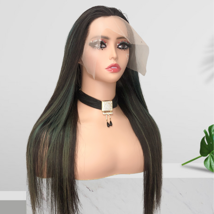 Balayage Light Blue Long Straight Hair Glueless 4x4/13x4 HD Lace Front Human Hair Wigs Funky Color Highlights Wig-Geeta Hair