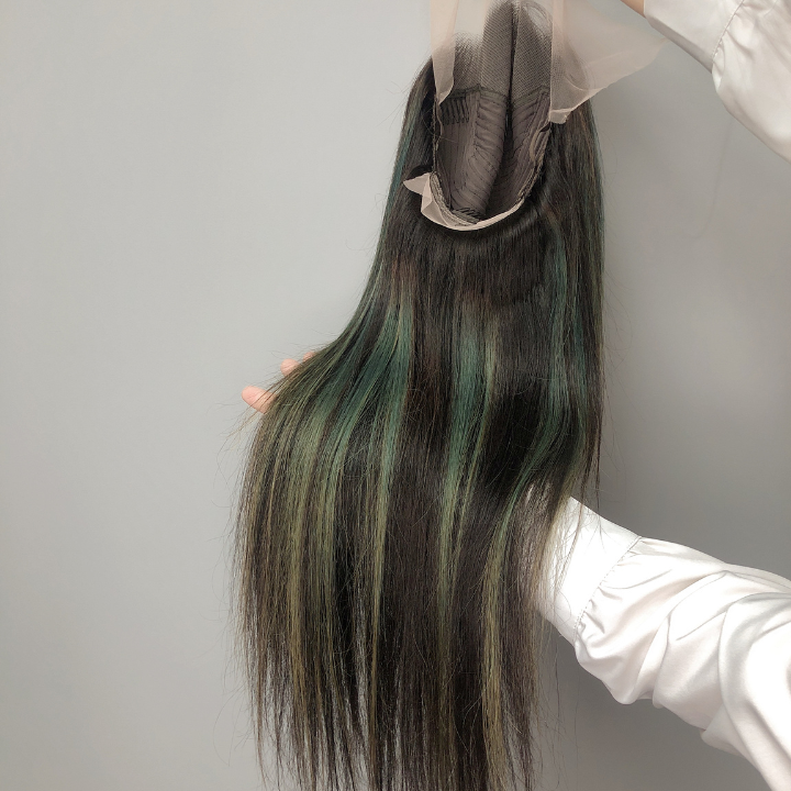 Balayage Light Blue Long Straight Hair Glueless 4x4/13x4 HD Lace Front Human Hair Wigs Funky Color Highlights Wig-Geeta Hair