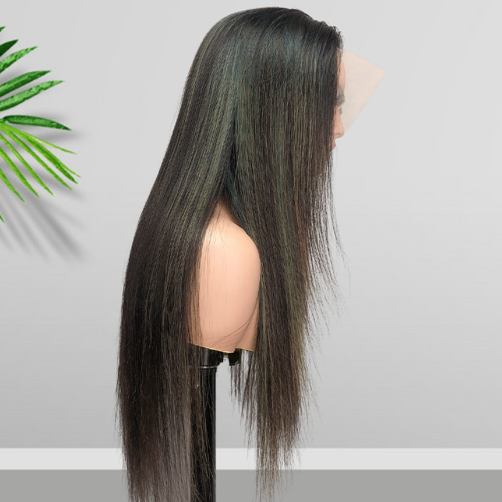 Balayage Light Blue Long Straight Hair Glueless 4x4/13x4 HD Lace Front Human Hair Wigs Funky Color Highlights Wig-Geeta Hair