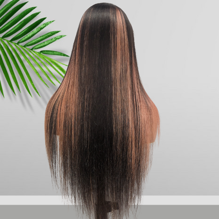 Balayage Pink Long Straight Hair Glueless 4x4/13x4 HD Lace Front Human Hair Wigs Funky Color Highlights Wig-Geeta Hair