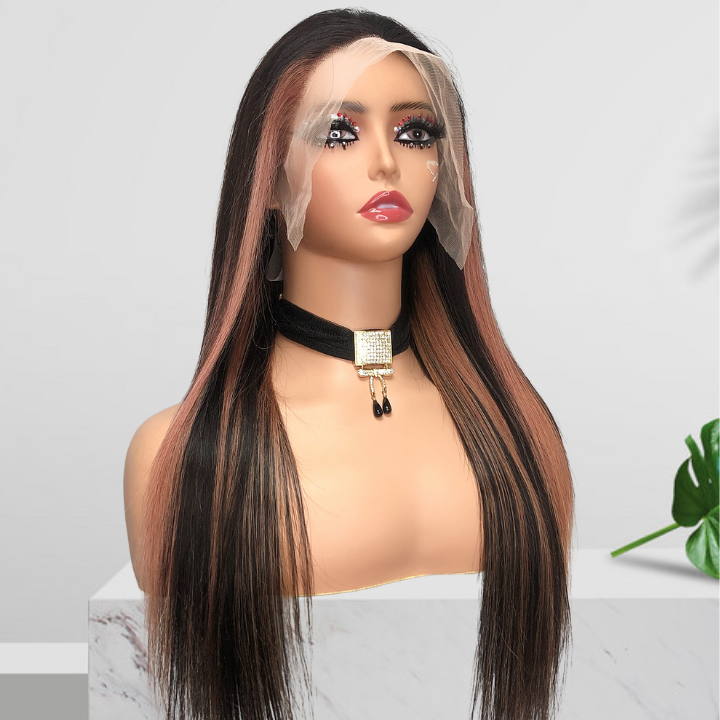 Balayage Pink Long Straight Hair Glueless 4x4/13x4 HD Lace Front Human Hair Wigs Funky Color Highlights Wig-Geeta Hair