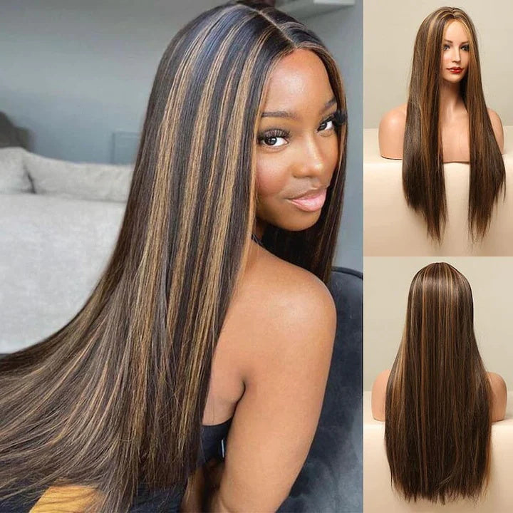 Balayage Straight Hair Honey Blonde 13x4/4x4 Lace Front Wig Face Frame Highlights Human Hair Wigs