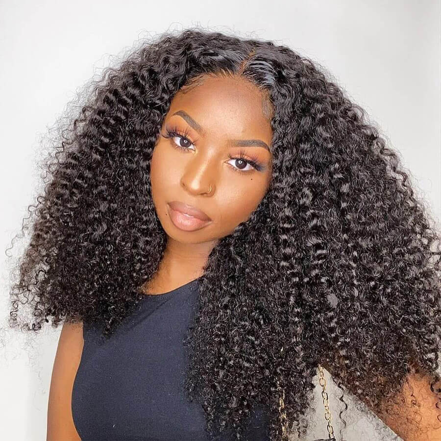 Pre Plucked Kinky Curly Hair Natural Color 13x6 HD Transparent Lace Front Wig For Black Women-Geeta Hair