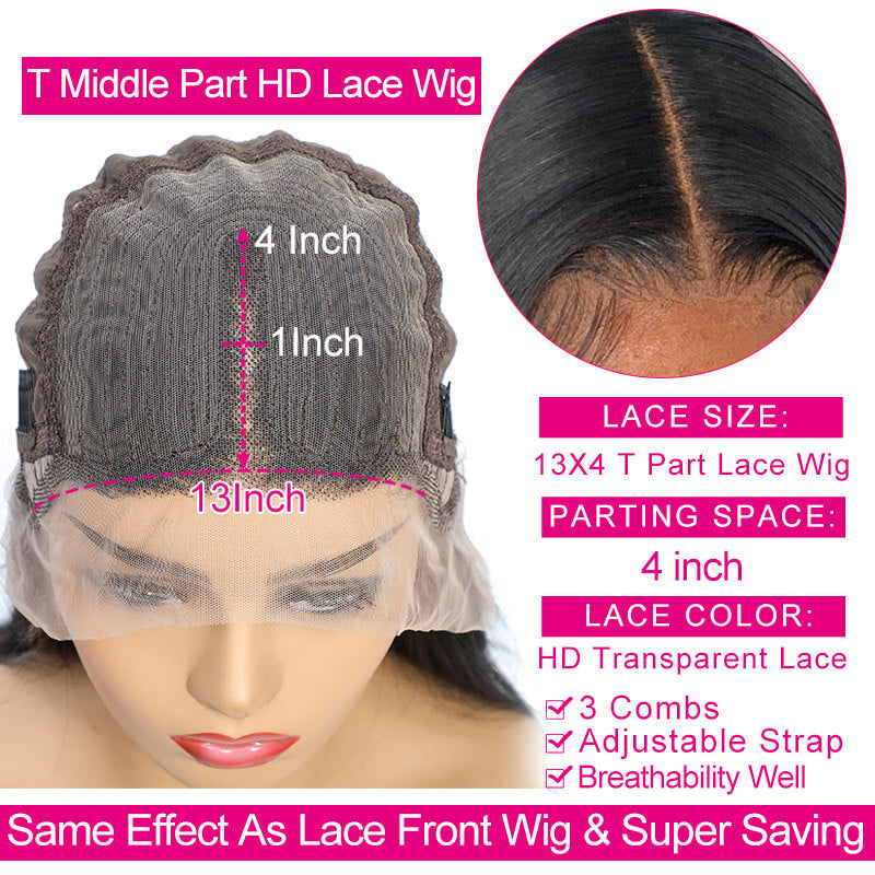 Brazilian Hair Body Wave T Part Lace Wig 100% Virgin Human Hair Natural Color With Baby Hair-Geeta Hair