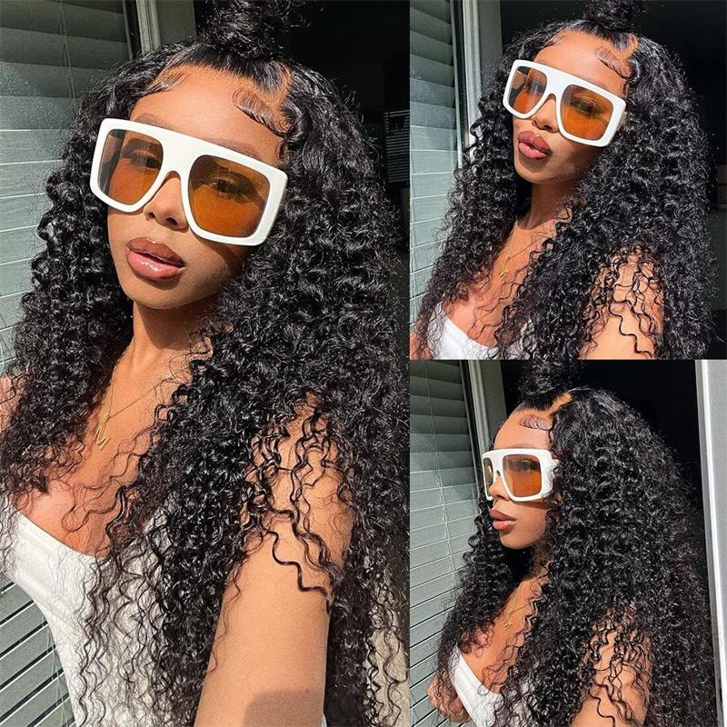 Tax Return Sale Black Curly Hair 13x4 HD Lace Front Wig 100% Virgin Human Hair Wigs Pre Plucked Hairline-Geeta Hair