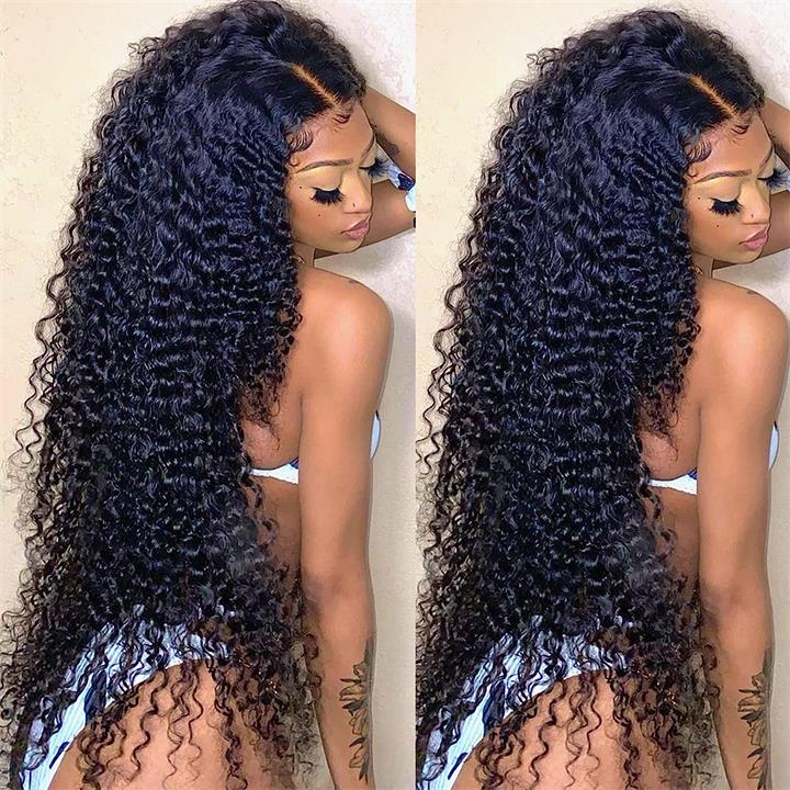 $199=30inch Black Curly Hair 4x6 Pre Cut Lace Front Wig 100% Virgin Human Hair Wigs Pre Plucked Hairline No Code Needed