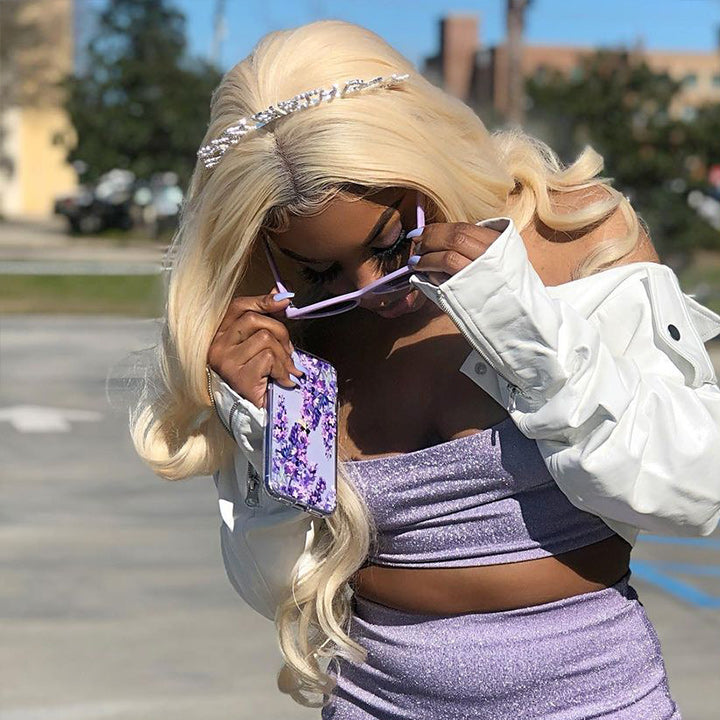 613 Hair Body Wave HD Lace Front Wig With Black Roots Blonde Pre Plucked Glueless Human Hair Wigs