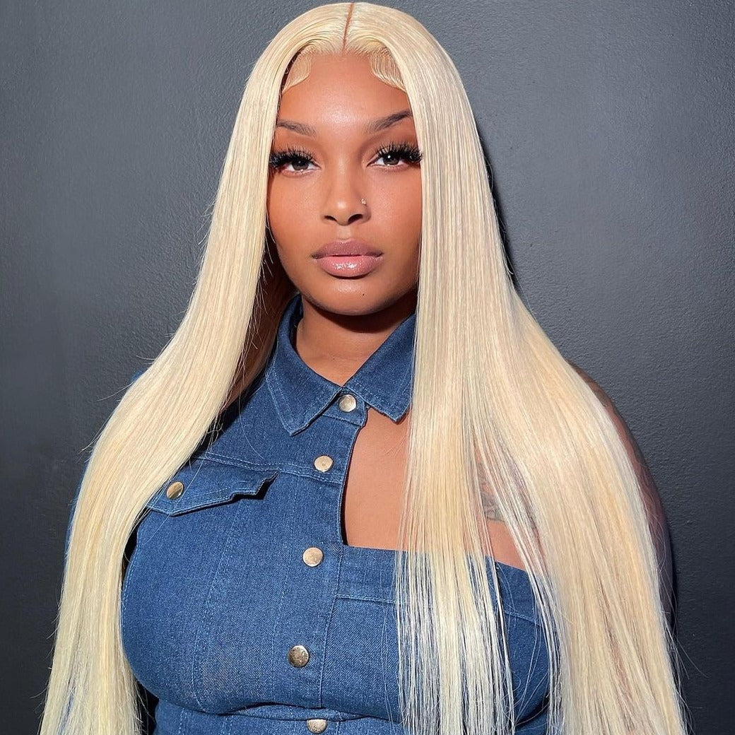 613 Hair Straight 5x5 Closure HD Lace Front Wig Blonde Pre Plucked Glueless Human Hair Wigs