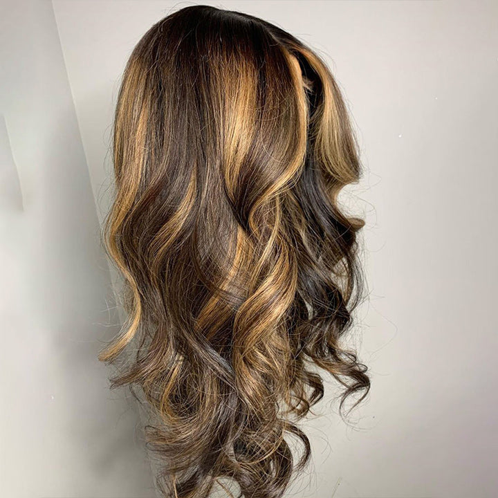 Blonde Balayage on Dark Brown Hair Body Wave Lace Front Wig Highlight HD Transparent Human Hair Wigs