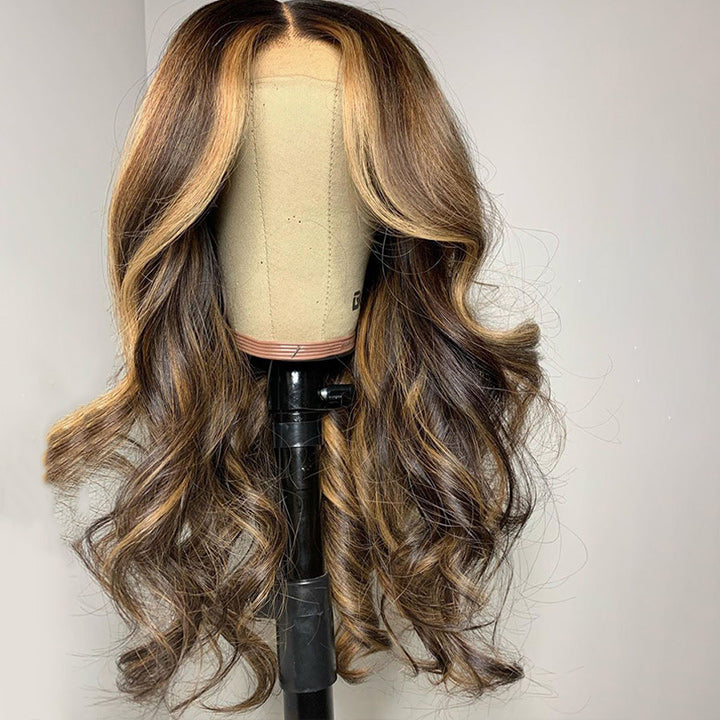 Blonde Balayage on Dark Brown Hair Body Wave Lace Front Wig Highlight HD Transparent Human Hair Wigs