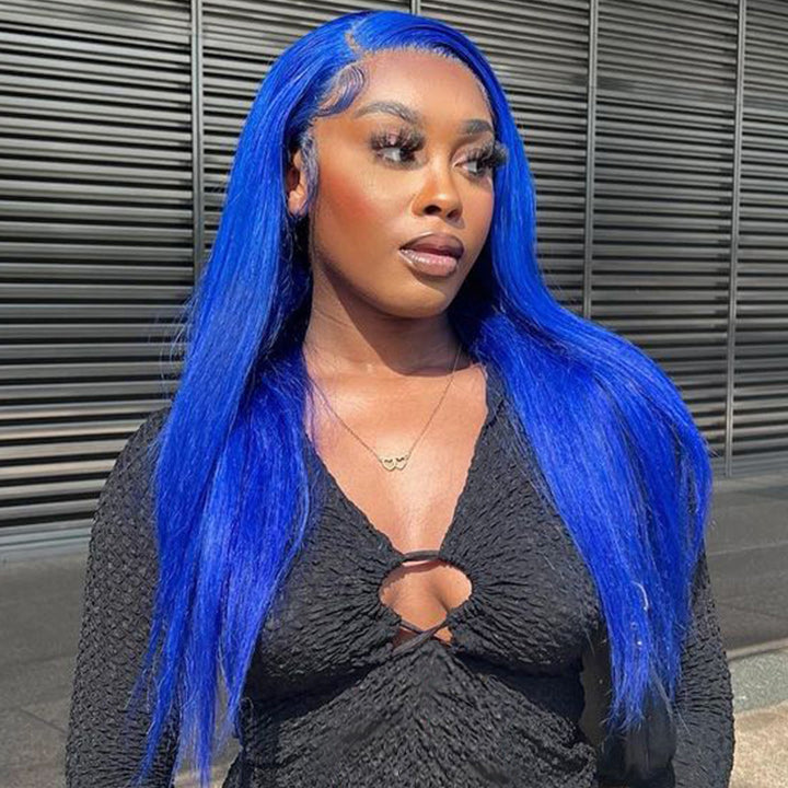 Blue Bone Straight HD Transparent Lace Wig Colored Straight Natural Hairline Human Hair Wigs