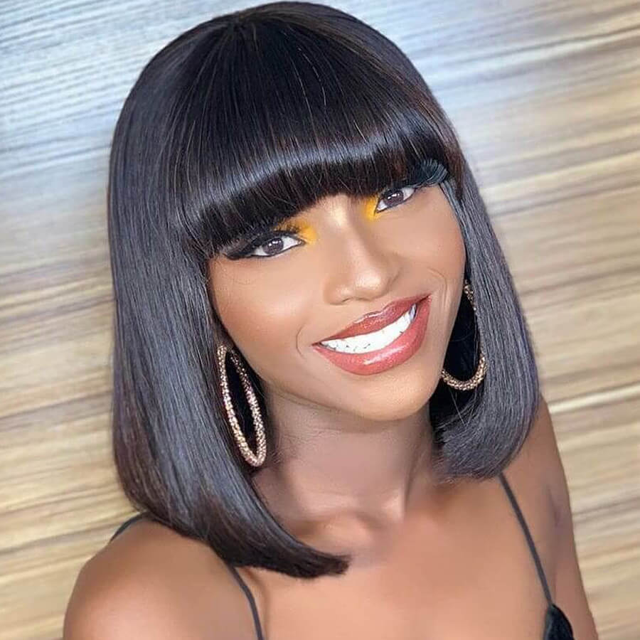 Bogo Sale: $99= 10" Bob Straight Wig With Bangs Natural Color + 10" Bob Straight Wig With Bangs Ombre Color