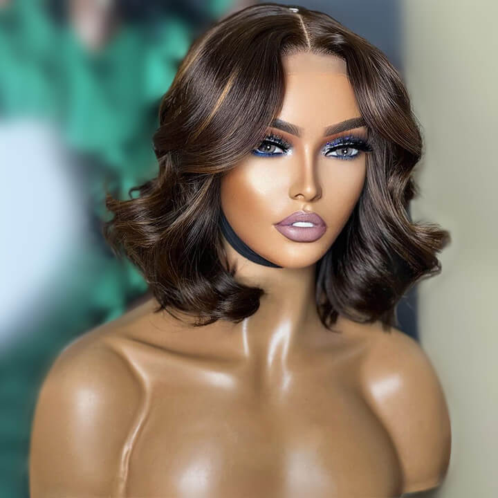 Brown Hair Bob Wig Body Wave Hair HD Lace Wig Highlight Blonde Glueless Pre Plucked Human Hair Wigs